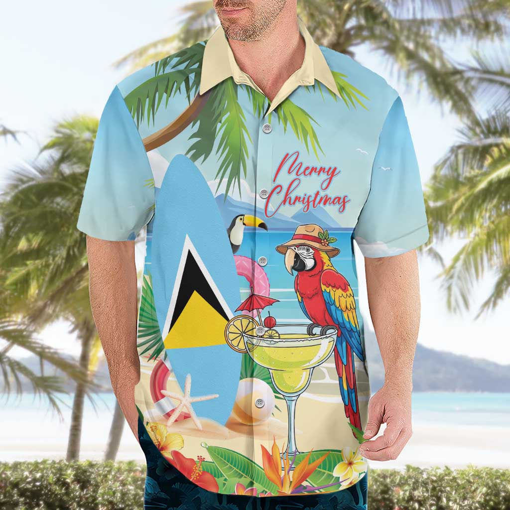 Personalized Saint Lucia Christmas Hawaiian Shirt Chill Macaw Parrot Caribbean Tropical Style - Wonder Print Shop