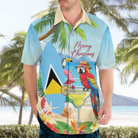 Personalized Saint Lucia Christmas Hawaiian Shirt Chill Macaw Parrot Caribbean Tropical Style - Wonder Print Shop