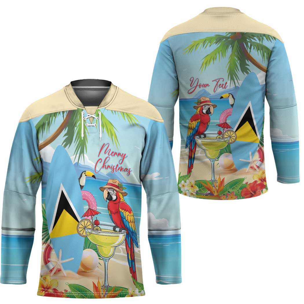 Personalized Saint Lucia Christmas Hockey Jersey Chill Macaw Parrot Caribbean Tropical Style - Wonder Print Shop