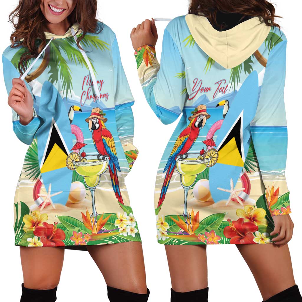 Personalized Saint Lucia Christmas Hoodie Dress Chill Macaw Parrot Caribbean Tropical Style - Wonder Print Shop