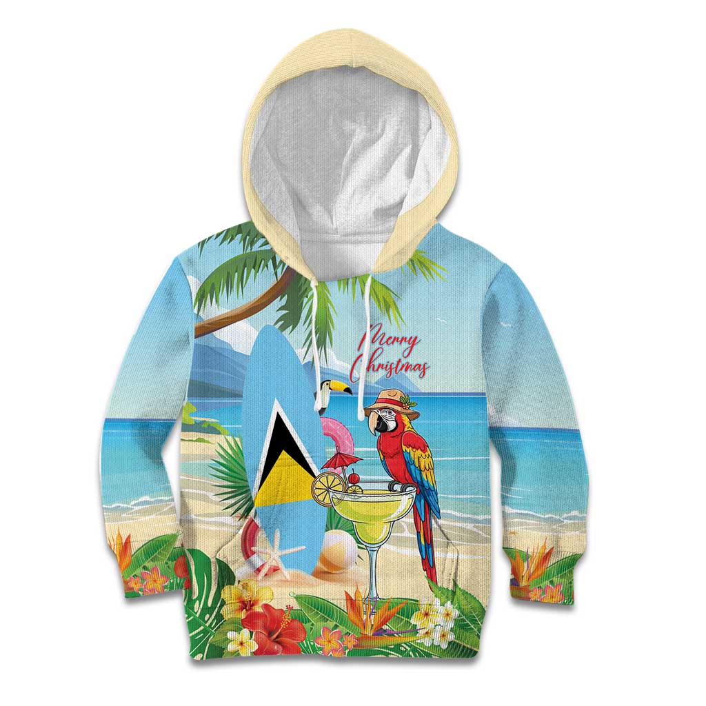 Personalized Saint Lucia Christmas Kid Hoodie Chill Macaw Parrot Caribbean Tropical Style - Wonder Print Shop