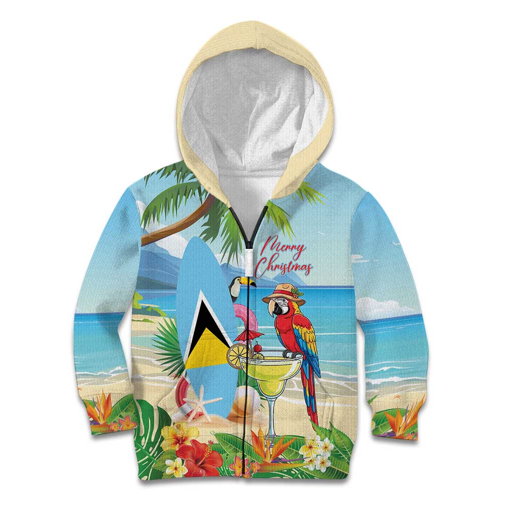 Personalized Saint Lucia Christmas Kid Hoodie Chill Macaw Parrot Caribbean Tropical Style - Wonder Print Shop