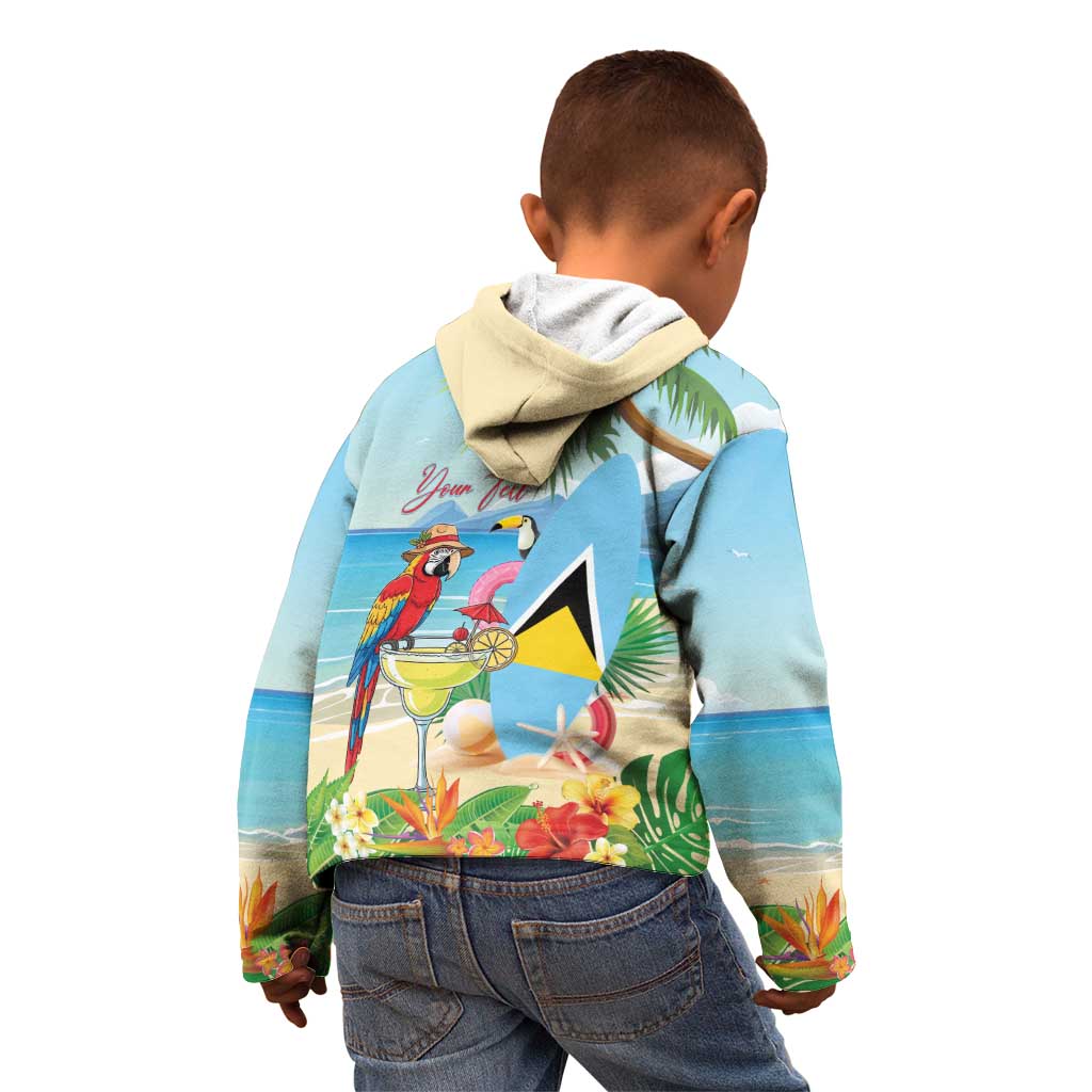 Personalized Saint Lucia Christmas Kid Hoodie Chill Macaw Parrot Caribbean Tropical Style - Wonder Print Shop