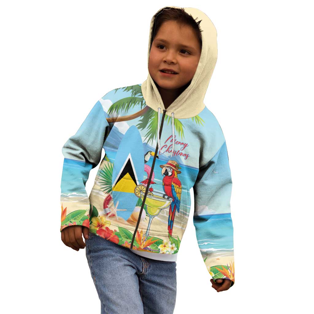 Personalized Saint Lucia Christmas Kid Hoodie Chill Macaw Parrot Caribbean Tropical Style - Wonder Print Shop