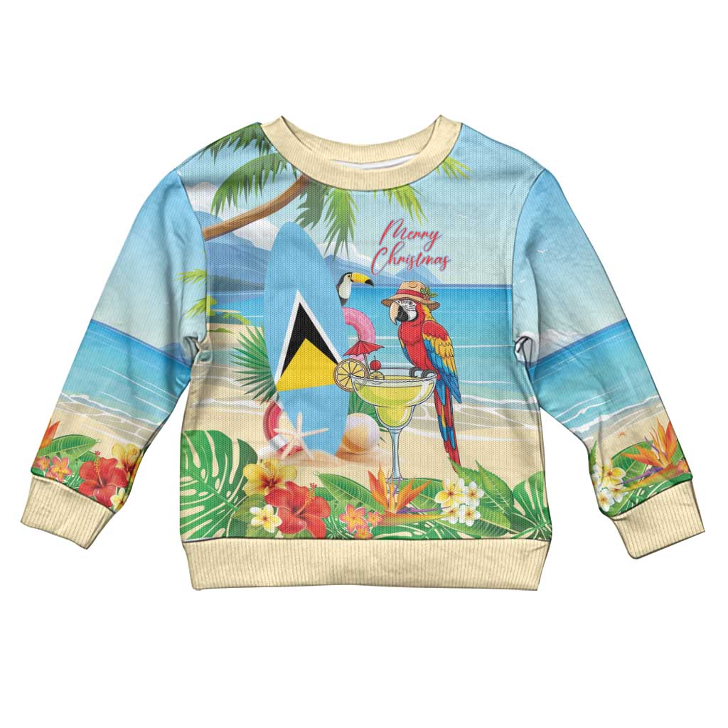 Personalized Saint Lucia Christmas Kid Ugly Christmas Sweater Chill Macaw Parrot Caribbean Tropical Style - Wonder Print Shop