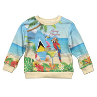 Personalized Saint Lucia Christmas Kid Ugly Christmas Sweater Chill Macaw Parrot Caribbean Tropical Style - Wonder Print Shop
