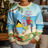 Personalized Saint Lucia Christmas Kid Ugly Christmas Sweater Chill Macaw Parrot Caribbean Tropical Style - Wonder Print Shop