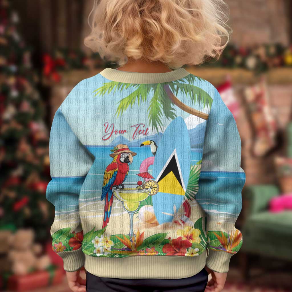 Personalized Saint Lucia Christmas Kid Ugly Christmas Sweater Chill Macaw Parrot Caribbean Tropical Style - Wonder Print Shop