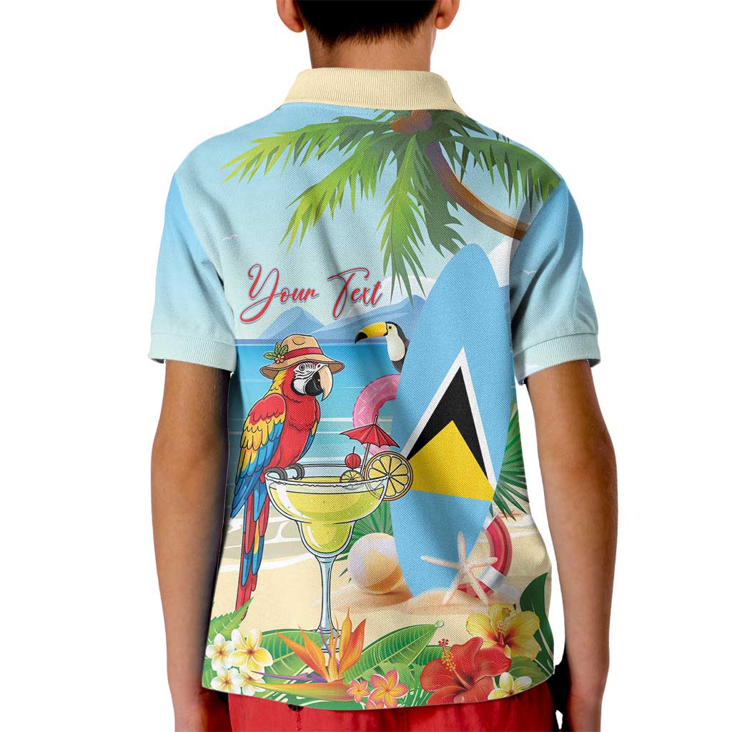 Personalized Saint Lucia Christmas Kid Polo Shirt Chill Macaw Parrot Caribbean Tropical Style - Wonder Print Shop