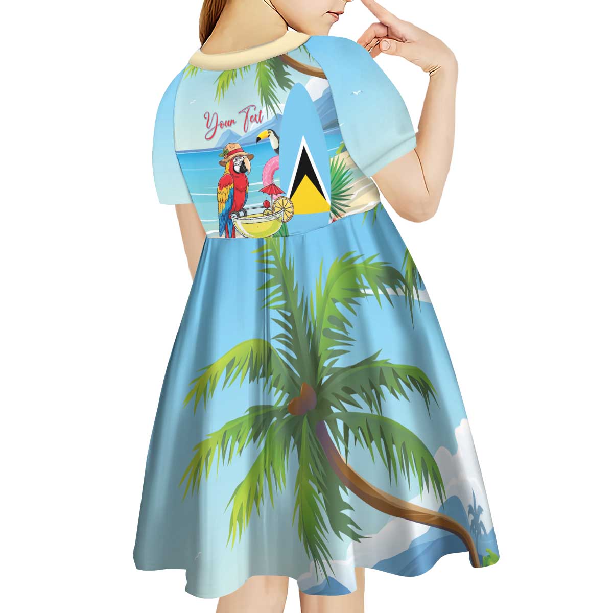 Personalized Saint Lucia Christmas Kid Short Sleeve Dress Chill Macaw Parrot Caribbean Tropical Style - Wonder Print Shop