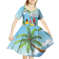 Personalized Saint Lucia Christmas Kid Short Sleeve Dress Chill Macaw Parrot Caribbean Tropical Style - Wonder Print Shop