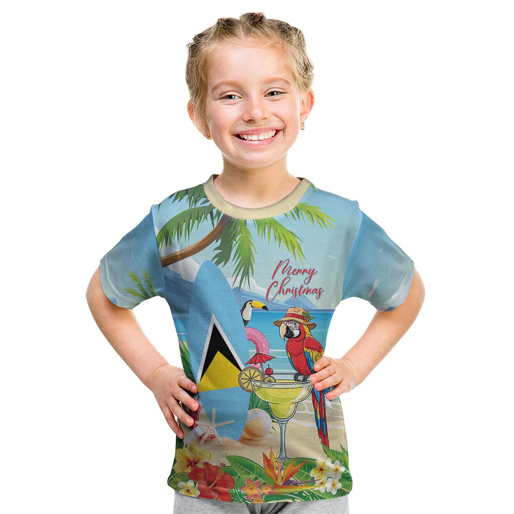 Personalized Saint Lucia Christmas Kid T Shirt Chill Macaw Parrot Caribbean Tropical Style - Wonder Print Shop