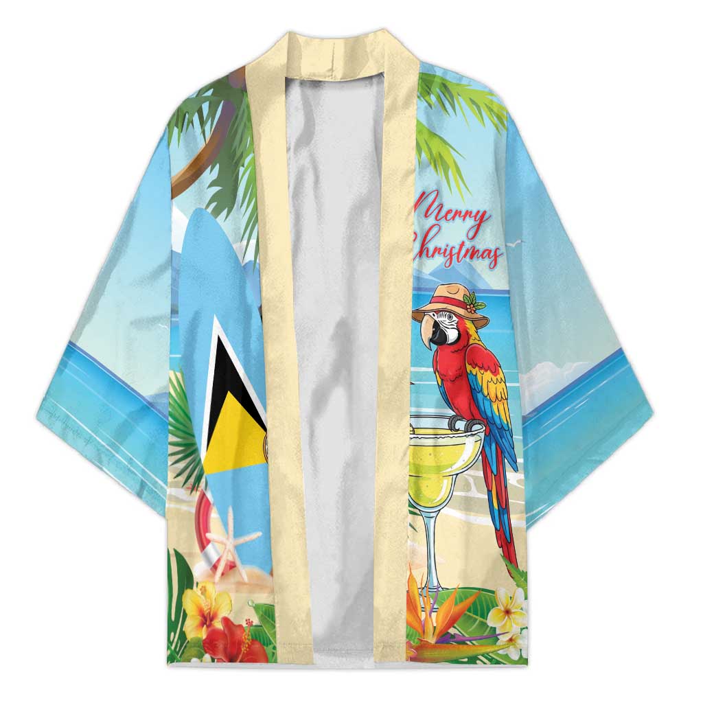 Personalized Saint Lucia Christmas Kimono Chill Macaw Parrot Caribbean Tropical Style - Wonder Print Shop