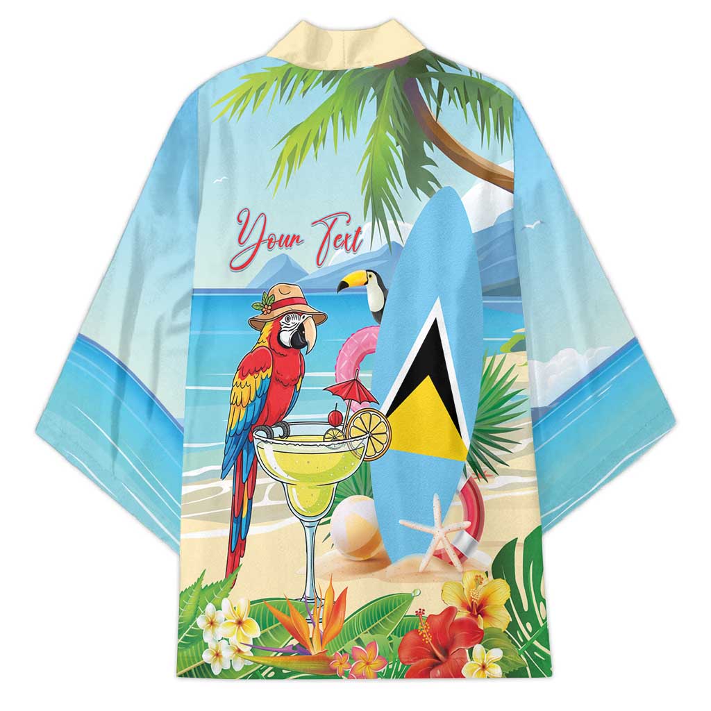 Personalized Saint Lucia Christmas Kimono Chill Macaw Parrot Caribbean Tropical Style - Wonder Print Shop