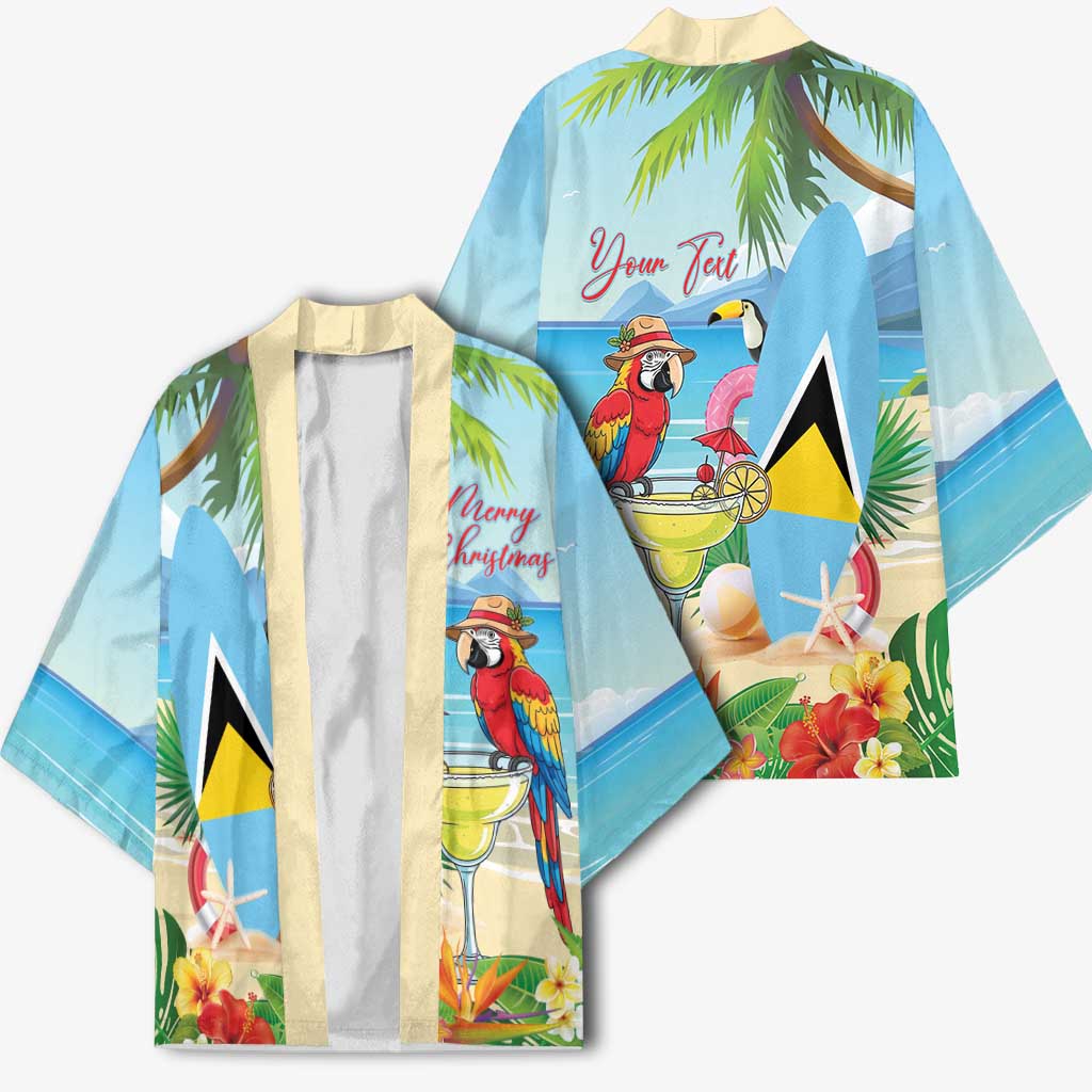 Personalized Saint Lucia Christmas Kimono Chill Macaw Parrot Caribbean Tropical Style - Wonder Print Shop