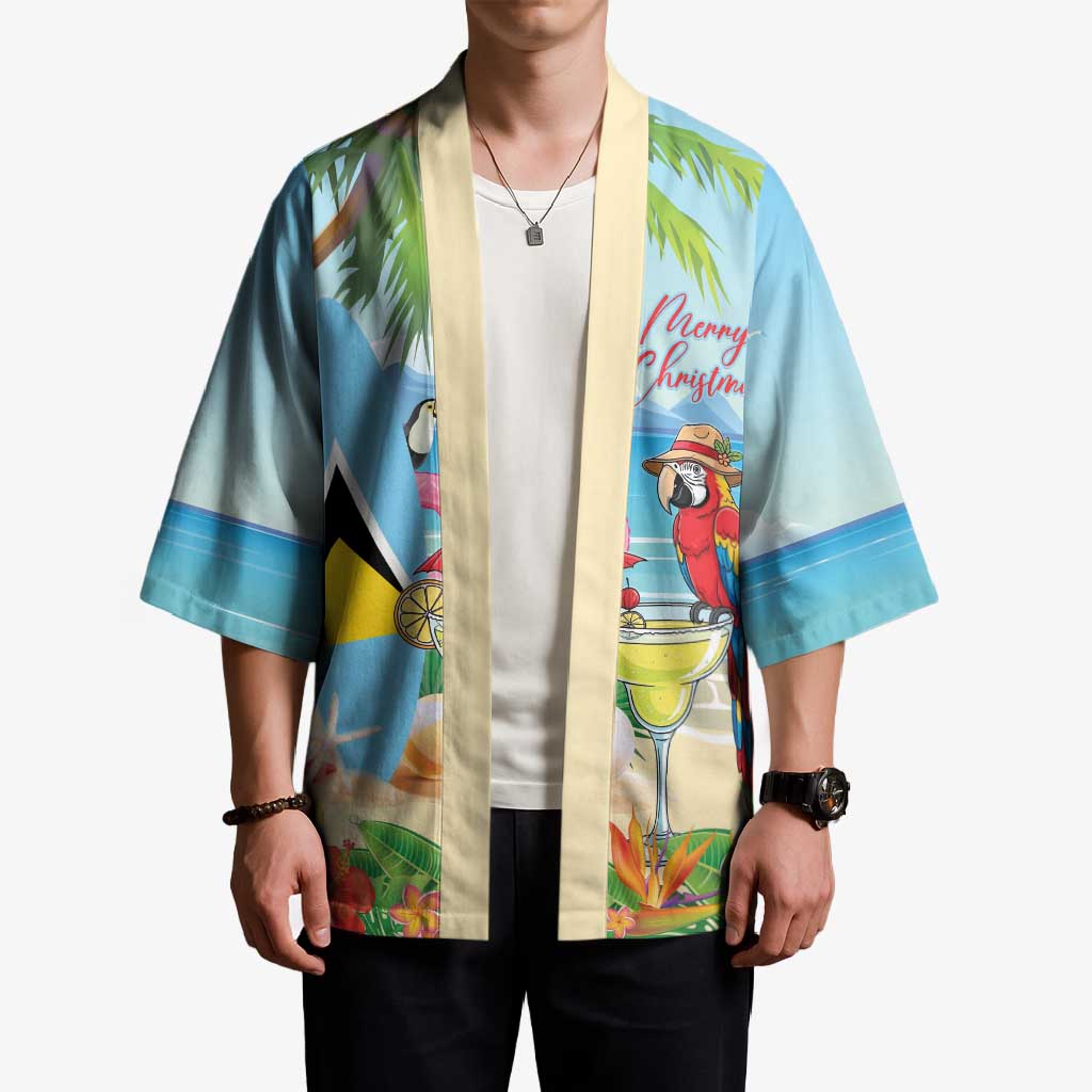 Personalized Saint Lucia Christmas Kimono Chill Macaw Parrot Caribbean Tropical Style - Wonder Print Shop