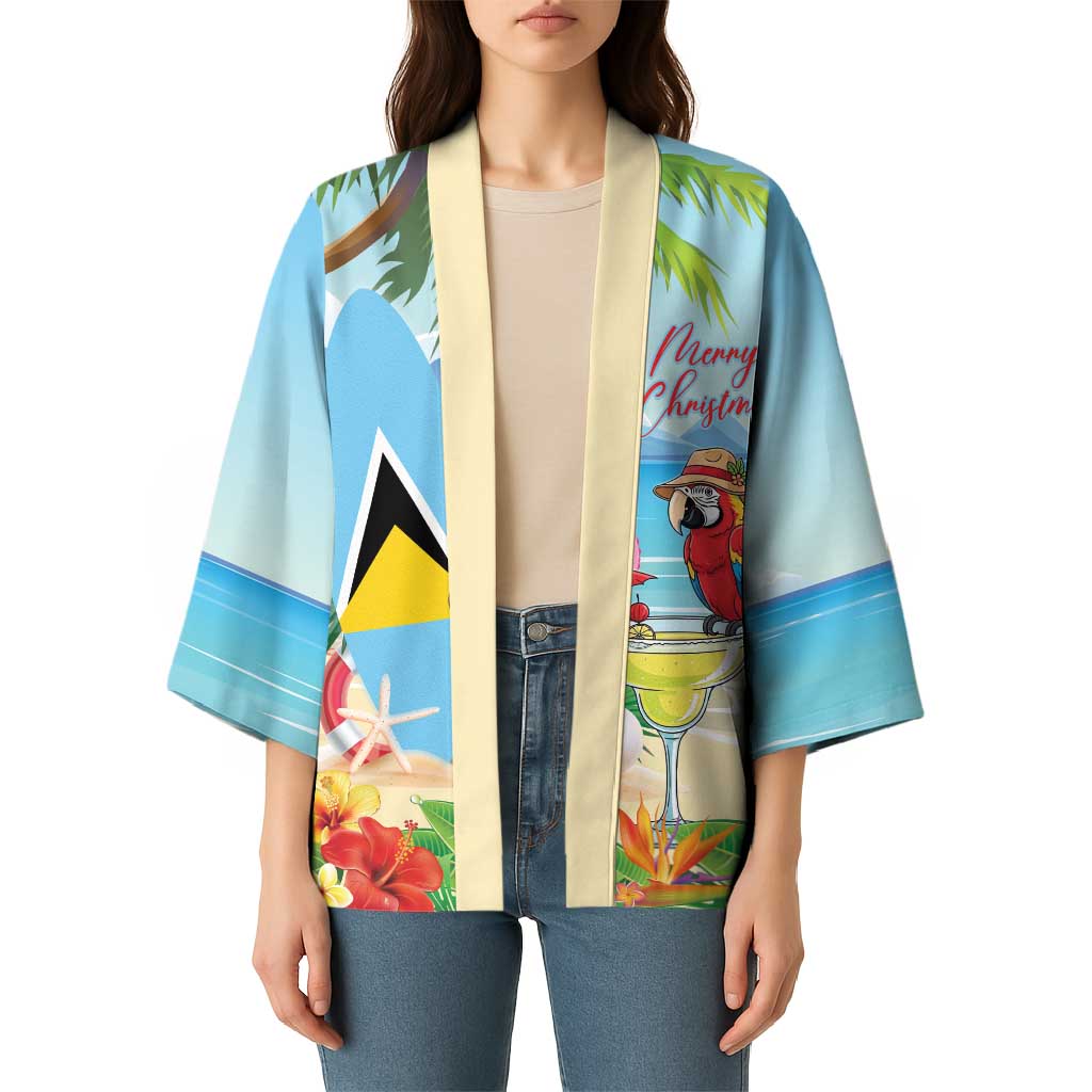 Personalized Saint Lucia Christmas Kimono Chill Macaw Parrot Caribbean Tropical Style - Wonder Print Shop