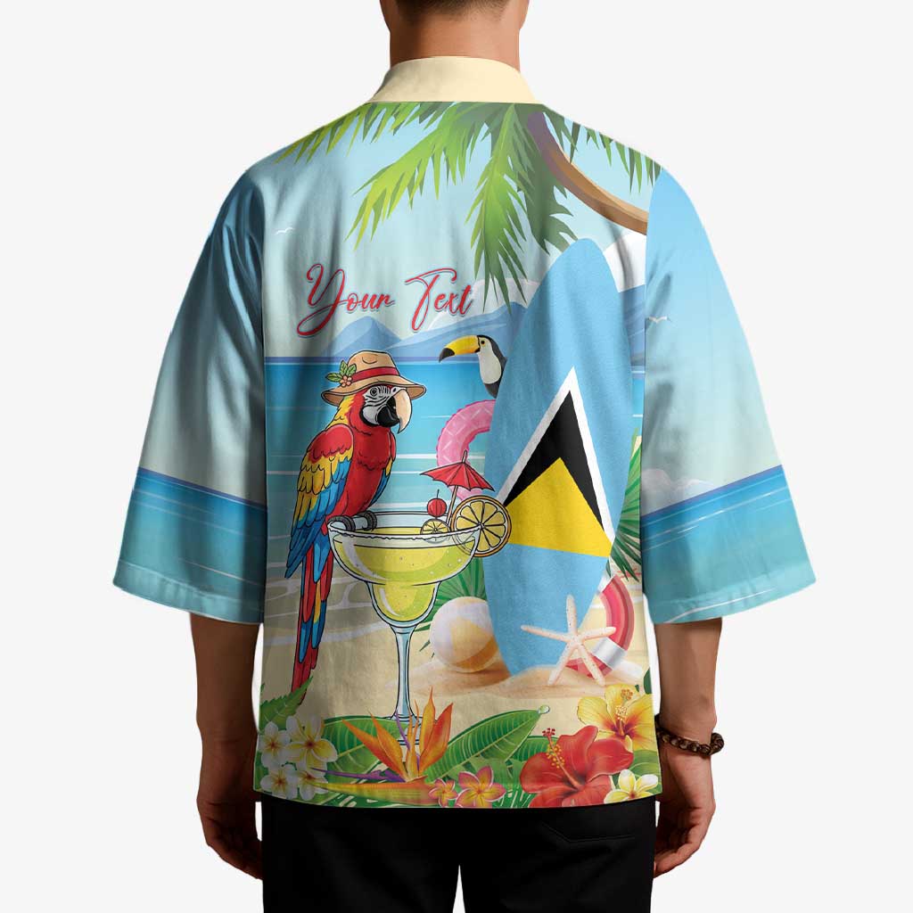 Personalized Saint Lucia Christmas Kimono Chill Macaw Parrot Caribbean Tropical Style - Wonder Print Shop