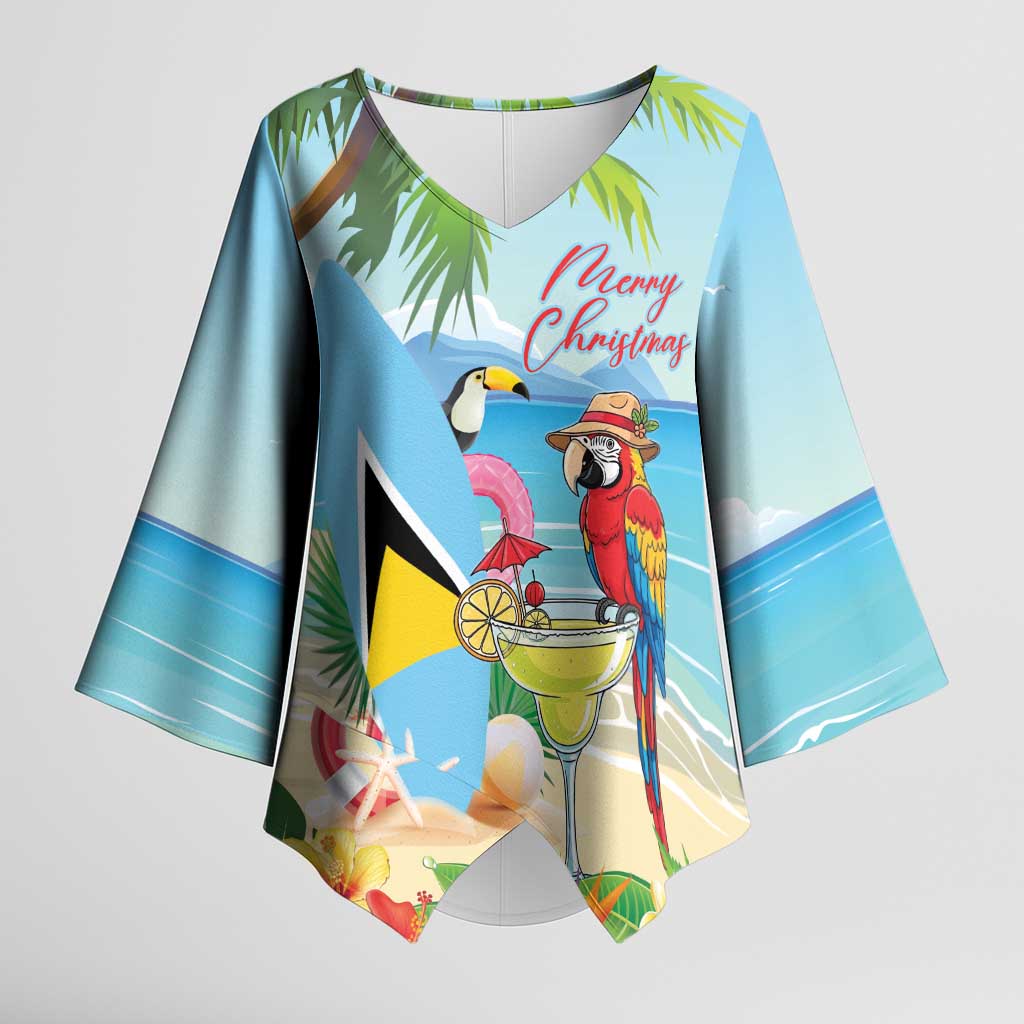 Personalized Saint Lucia Christmas Kimono Sleeve Blouse Chill Macaw Parrot Caribbean Tropical Style - Wonder Print Shop