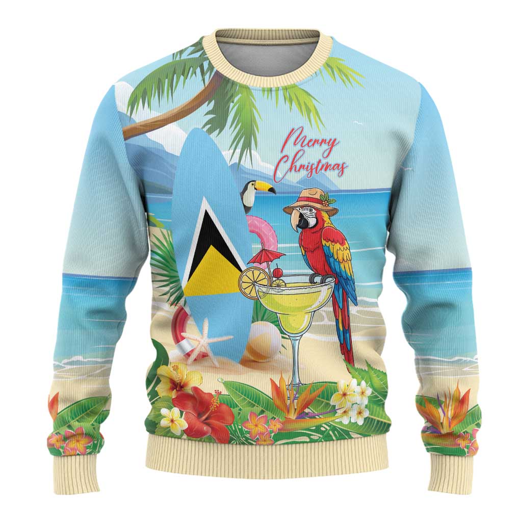 Personalized Saint Lucia Christmas Ugly Christmas Sweater Chill Macaw Parrot Caribbean Tropical Style - Wonder Print Shop
