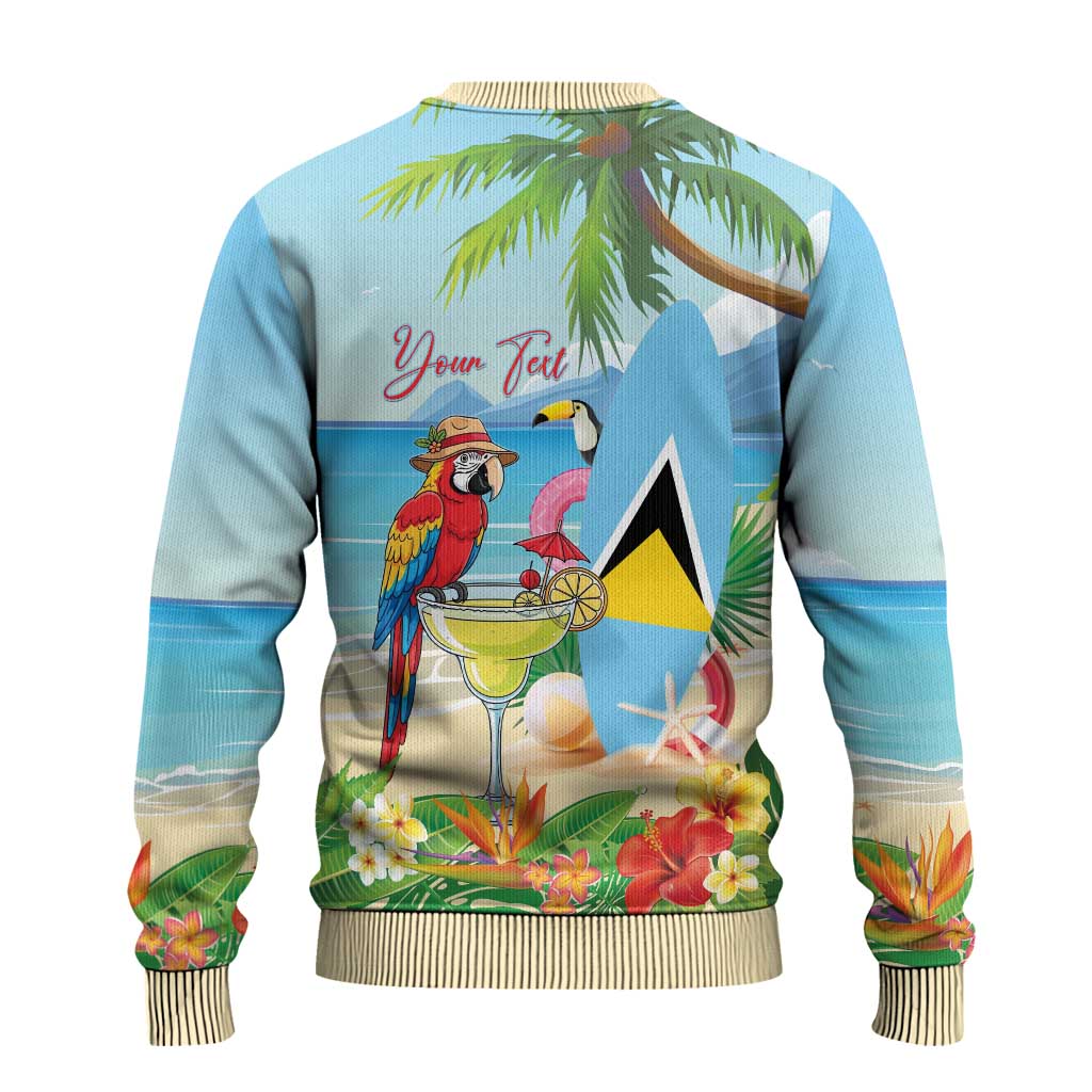 Personalized Saint Lucia Christmas Ugly Christmas Sweater Chill Macaw Parrot Caribbean Tropical Style - Wonder Print Shop