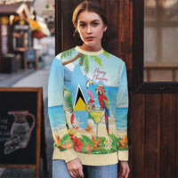 Personalized Saint Lucia Christmas Ugly Christmas Sweater Chill Macaw Parrot Caribbean Tropical Style - Wonder Print Shop