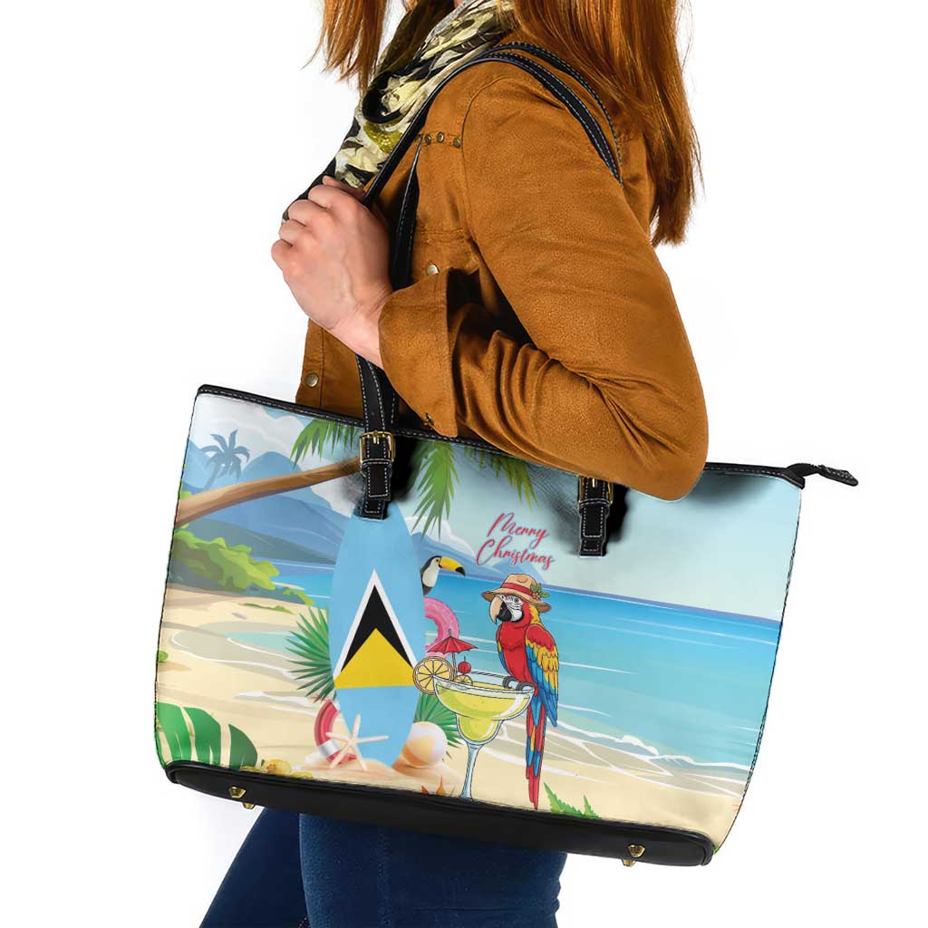 Saint Lucia Christmas Leather Tote Bag Chill Macaw Parrot Caribbean Tropical Style - Wonder Print Shop