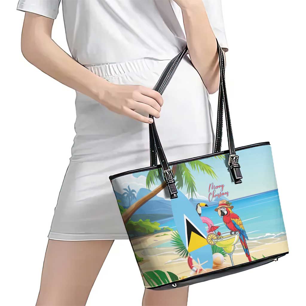 Saint Lucia Christmas Leather Tote Bag Chill Macaw Parrot Caribbean Tropical Style - Wonder Print Shop