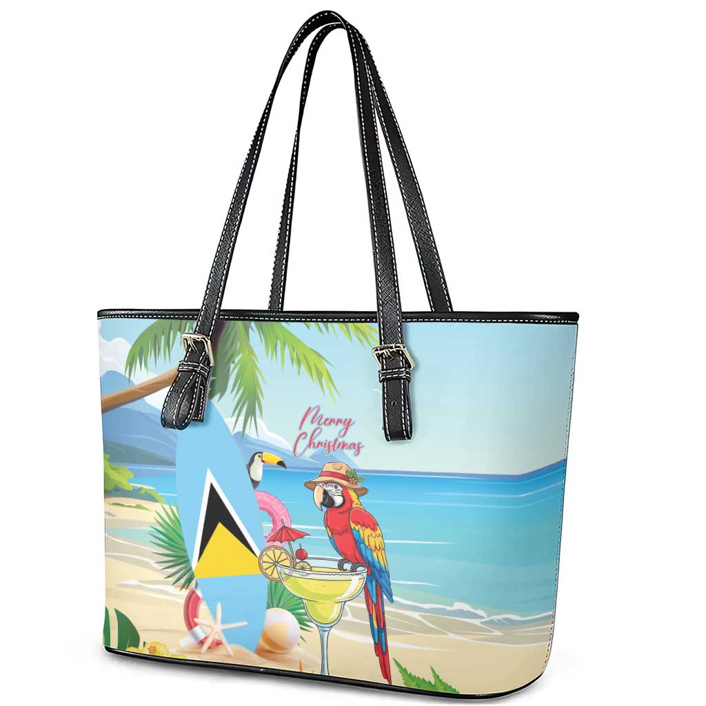 Saint Lucia Christmas Leather Tote Bag Chill Macaw Parrot Caribbean Tropical Style - Wonder Print Shop