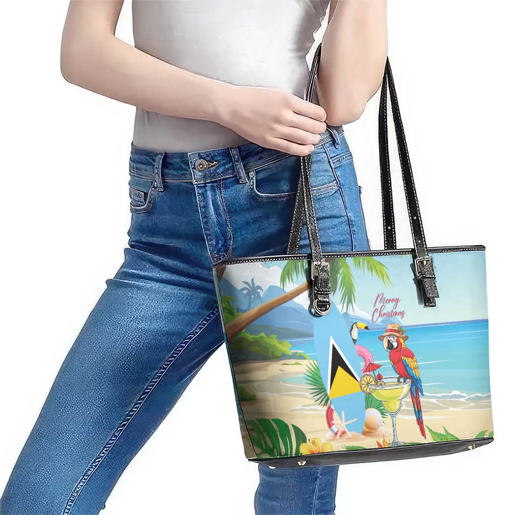 Saint Lucia Christmas Leather Tote Bag Chill Macaw Parrot Caribbean Tropical Style - Wonder Print Shop