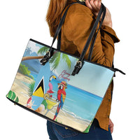 Saint Lucia Christmas Leather Tote Bag Chill Macaw Parrot Caribbean Tropical Style - Wonder Print Shop