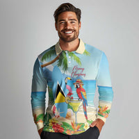 Personalized Saint Lucia Christmas Long Sleeve Polo Shirt Chill Macaw Parrot Caribbean Tropical Style - Wonder Print Shop