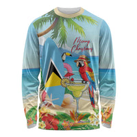 Personalized Saint Lucia Christmas Long Sleeve Shirt Chill Macaw Parrot Caribbean Tropical Style - Wonder Print Shop