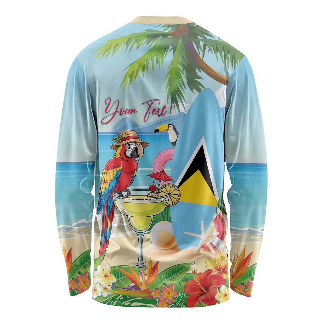 Personalized Saint Lucia Christmas Long Sleeve Shirt Chill Macaw Parrot Caribbean Tropical Style - Wonder Print Shop