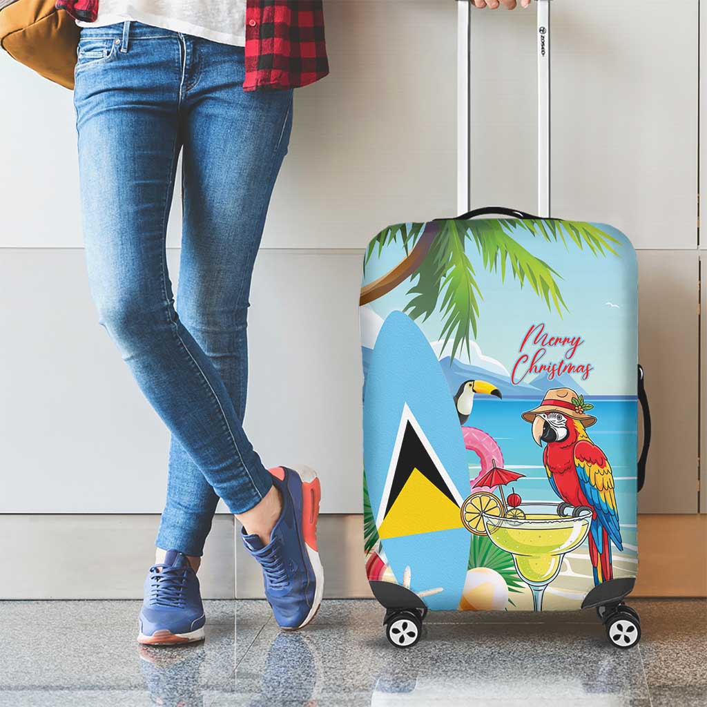 Saint Lucia Christmas Luggage Cover Chill Macaw Parrot Caribbean Tropical Style - Wonder Print Shop