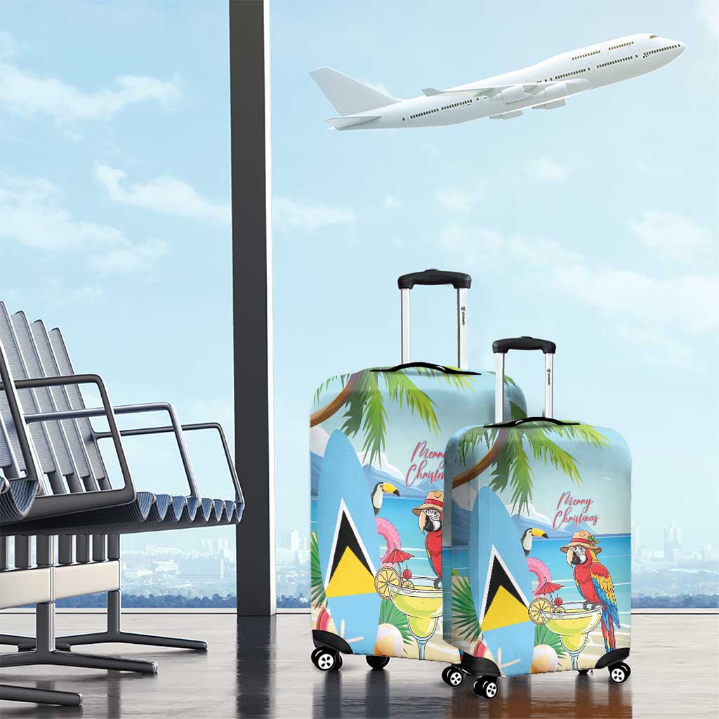 Saint Lucia Christmas Luggage Cover Chill Macaw Parrot Caribbean Tropical Style - Wonder Print Shop