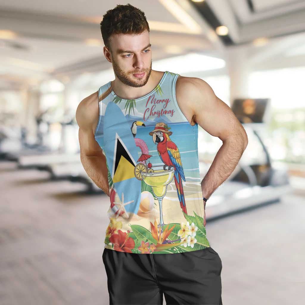 Personalized Saint Lucia Christmas Men Tank Top Chill Macaw Parrot Caribbean Tropical Style - Wonder Print Shop