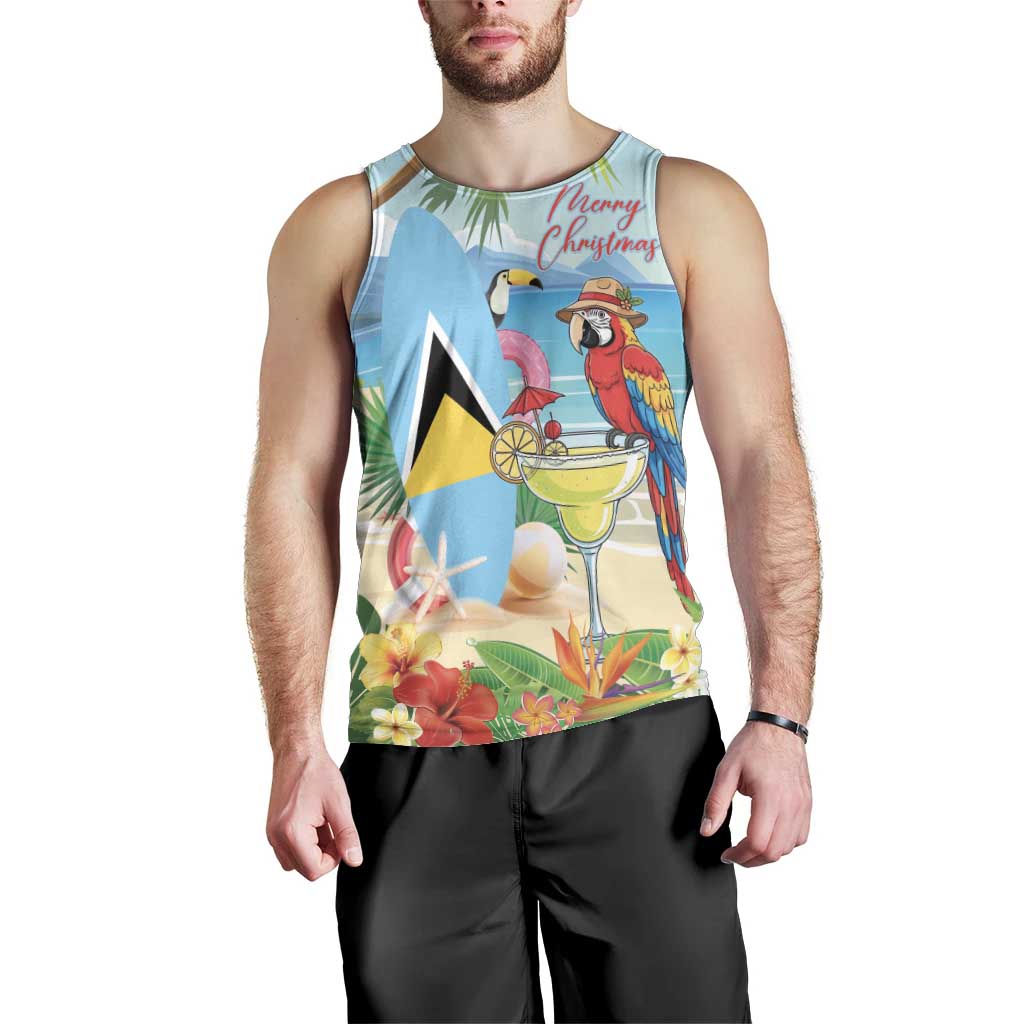 Personalized Saint Lucia Christmas Men Tank Top Chill Macaw Parrot Caribbean Tropical Style - Wonder Print Shop