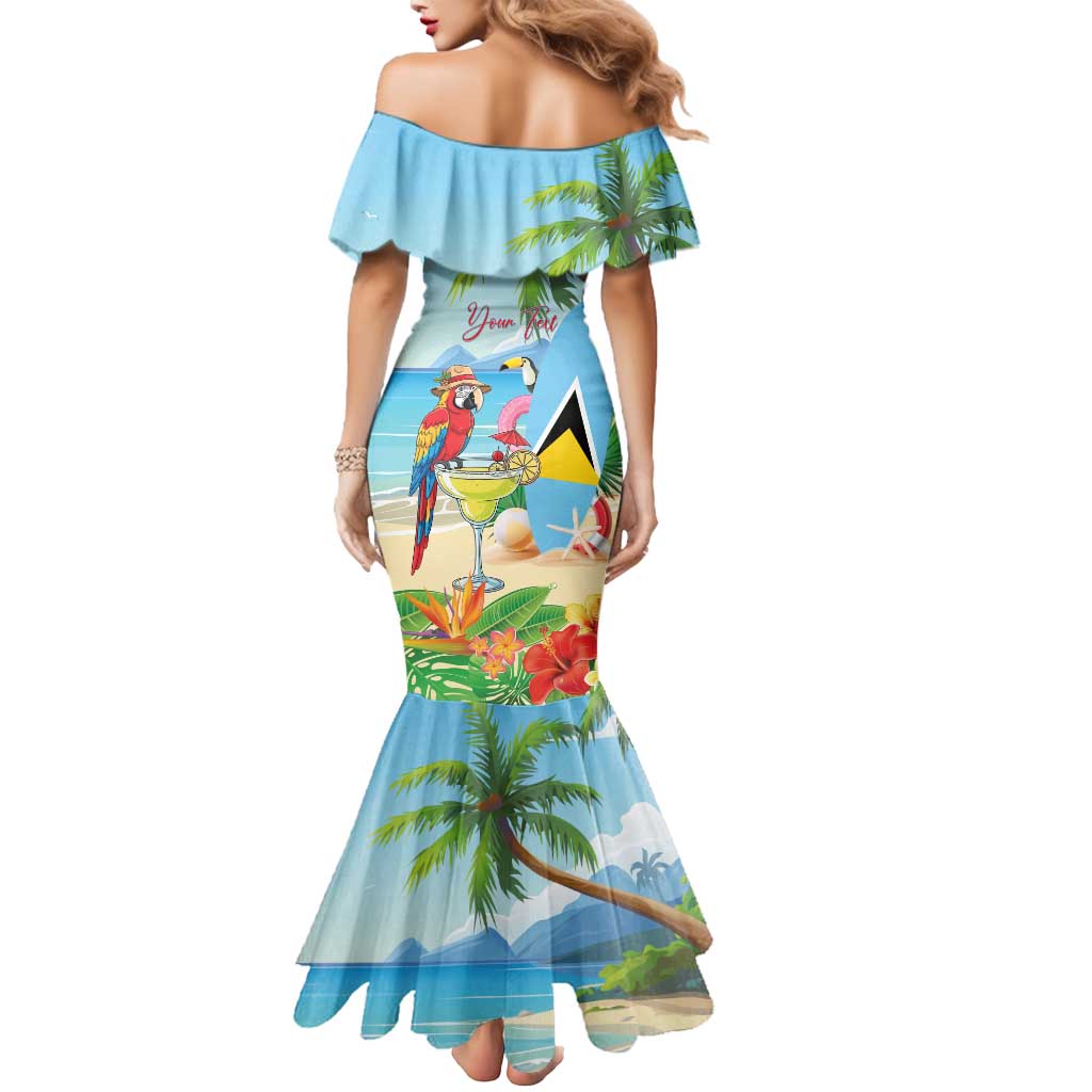 Personalized Saint Lucia Christmas Mermaid Dress Chill Macaw Parrot Caribbean Tropical Style - Wonder Print Shop