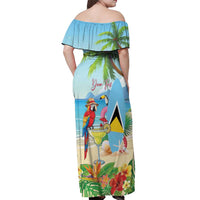 Personalized Saint Lucia Christmas Off Shoulder Maxi Dress Chill Macaw Parrot Caribbean Tropical Style - Wonder Print Shop