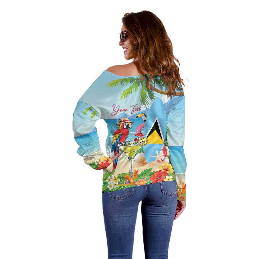 Personalized Saint Lucia Christmas Off Shoulder Sweater Chill Macaw Parrot Caribbean Tropical Style - Wonder Print Shop