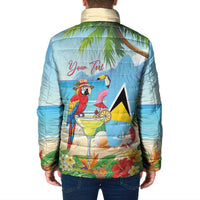 Personalized Saint Lucia Christmas Padded Jacket Chill Macaw Parrot Caribbean Tropical Style - Wonder Print Shop
