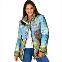 Personalized Saint Lucia Christmas Padded Jacket Chill Macaw Parrot Caribbean Tropical Style - Wonder Print Shop