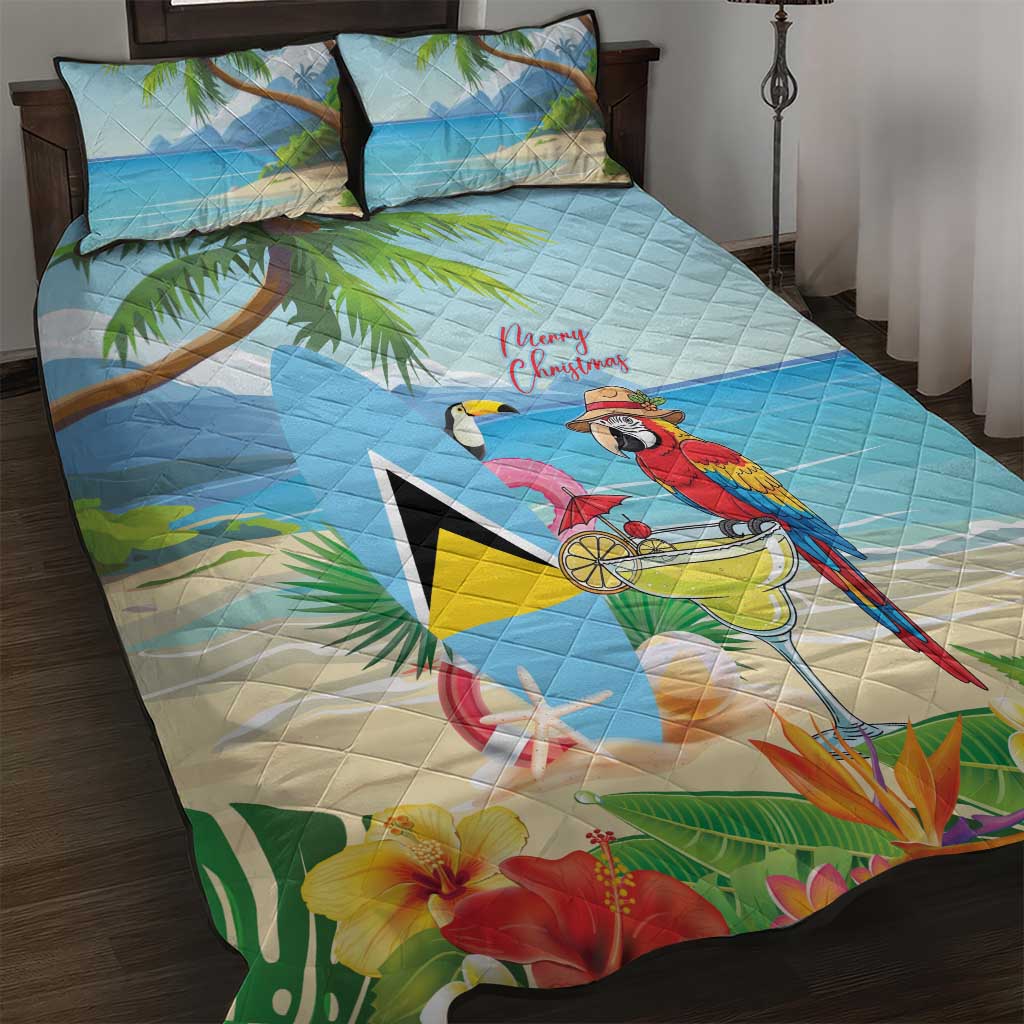 Saint Lucia Christmas Quilt Bed Set Chill Macaw Parrot Caribbean Tropical Style - Wonder Print Shop