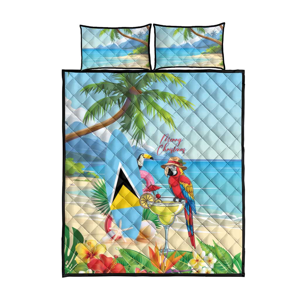 Saint Lucia Christmas Quilt Bed Set Chill Macaw Parrot Caribbean Tropical Style - Wonder Print Shop