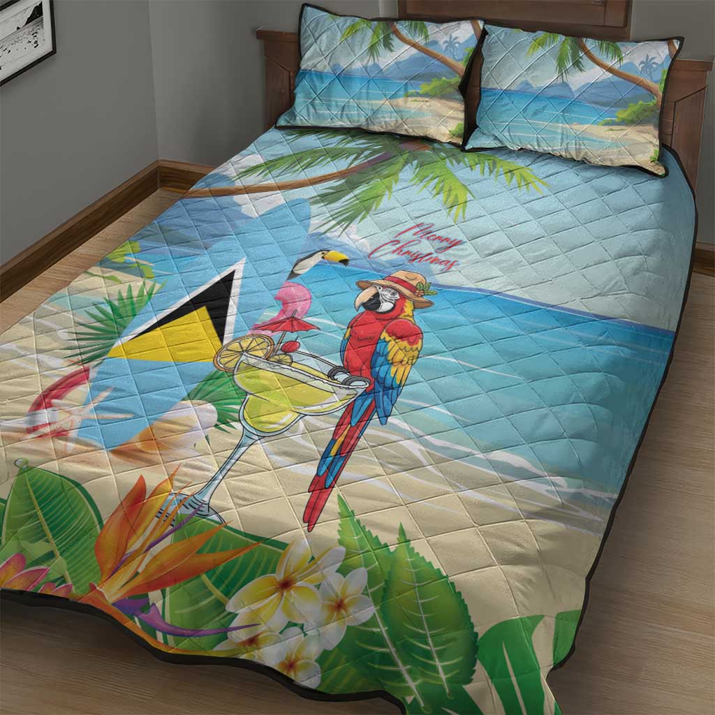 Saint Lucia Christmas Quilt Bed Set Chill Macaw Parrot Caribbean Tropical Style - Wonder Print Shop
