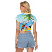 Personalized Saint Lucia Christmas Raglan Cropped T Shirt Chill Macaw Parrot Caribbean Tropical Style - Wonder Print Shop
