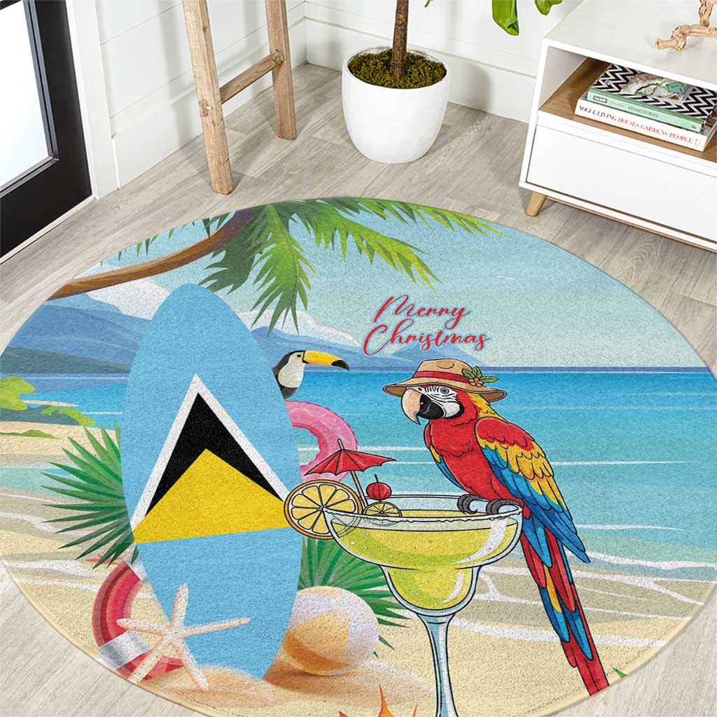 Saint Lucia Christmas Round Carpet Chill Macaw Parrot Caribbean Tropical Style - Wonder Print Shop