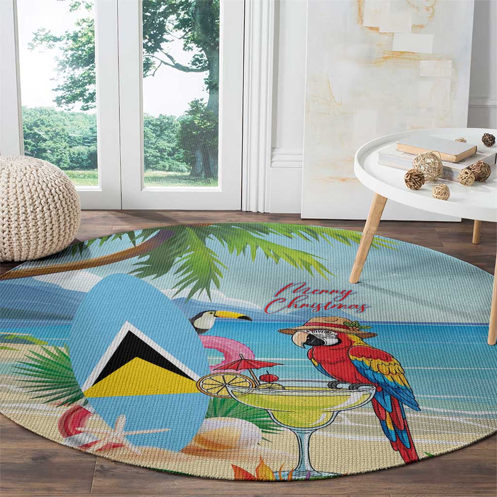 Saint Lucia Christmas Round Carpet Chill Macaw Parrot Caribbean Tropical Style - Wonder Print Shop