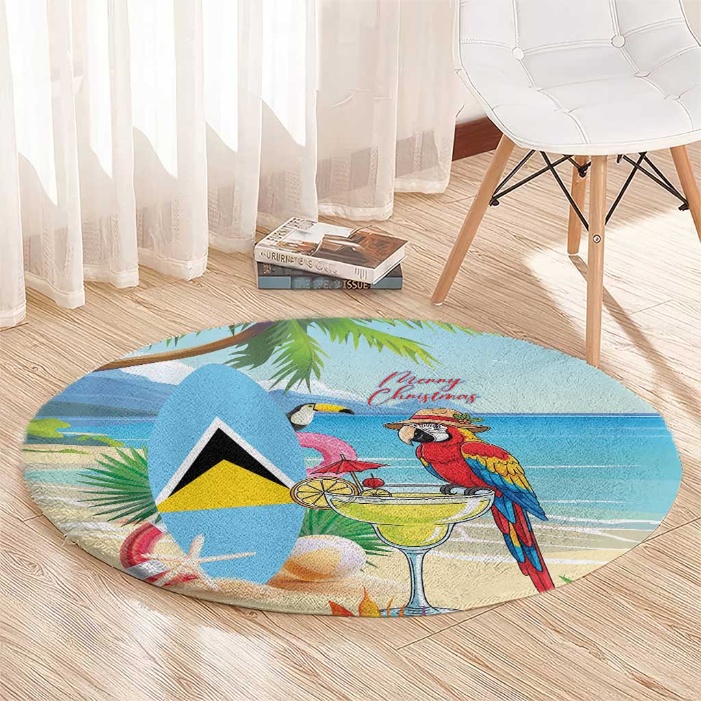 Saint Lucia Christmas Round Carpet Chill Macaw Parrot Caribbean Tropical Style - Wonder Print Shop